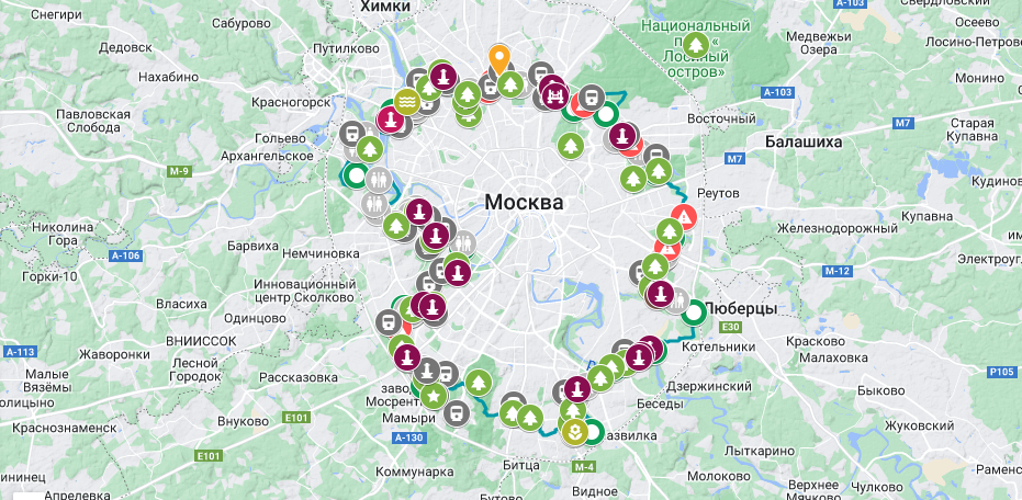 зеленое кольцо Москвы карта